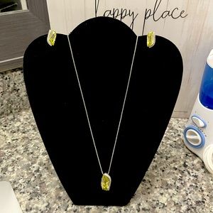 Large Vintage Genuine Lemon Quartz Gemstone Pendant Sterling Necklace set